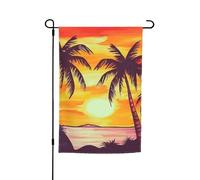 Drapeau de jardin 30,5 x 45,7 cm double face Printemps Été Bienvenue Drapeau de jardin Coucher de soleil Palmier Décoration extérieure Bannière Drapeau de cour Drapeau de vacances saisonnières Panneau
