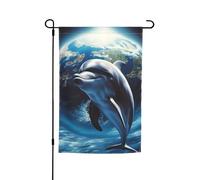Drapeau de jardin 30,5 x 45,7 cm double face Printemps Été Bienvenue Drapeau de jardin Dauphin Terre Décoration extérieure Bannière Drapeau de cour Drapeau de vacances saisonnières Panneau pour