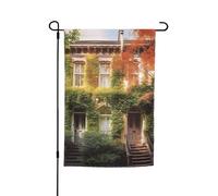 Drapeau de jardin 30,5 x 45,7 cm double face Printemps Été Bienvenue Drapeau de jardin Maisons de ville feuillues Bannière de cour Drapeau de vacances saisonnières Panneau pour extérieur saisonnier