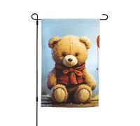 Drapeau de jardin 30,5 x 45,7 cm double face Printemps Été Bienvenue Drapeau de jardin Miss You Bear Bannière de cour Drapeau de vacances saisonnières Panneau pour extérieur Saisonnier Porche Pelouse