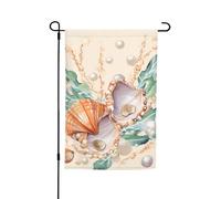 Drapeau de jardin 30,5 x 45,7 cm, double face printemps été décoratif bannière drapeau de cour perlé coquillage algues illustration petit drapeau saisonnier vacances décoration extérieure