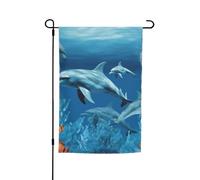 Drapeau de jardin 30,5 x 45,7 cm double face Printemps Été Drapeau de bienvenue de jardin Dauphins Bleu Bannière de cour Drapeau de vacances saisonnières Panneau pour extérieur saisonnier Porche
