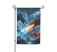 Drapeau de jardin 30,5 x 45,7 cm double face Printemps Été Drapeau de bienvenue de jardin Dragon de glace et dragon de feu Bannière de cour Drapeau de vacances saisonnières pour extérieur saisonnier