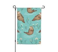 Drapeau de jardin 30,5 x 45,7 cm double face Printemps Été Drapeau de bienvenue de jardin Loutres amoureuses Bannière de cour Drapeau de vacances saisonnières Panneau pour extérieur Saisonnier Porche