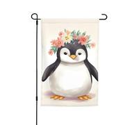 Drapeau de jardin 30,5 x 45,7 cm double face Printemps Été Drapeau de jardin bienvenue Pingouin portant des fleurs Décoration extérieure Bannière de cour Drapeau de vacances saisonnières Panneau pour