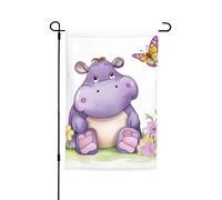 Drapeau de jardin 30,5 x 45,7 cm double face Printemps Été Drapeau de jardin de bienvenue Papillon et Hippopotame Bannière de cour Drapeau de vacances saisonnières Panneau pour extérieur saisonnier