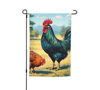 Drapeau de jardin 30,5 x 45,7 cm double face vertical, bannière de vacances avec imprimé poulet et coq, petit drapeau de bienvenue en toile de jute pour extérieur, terrasse, cour, pelouse