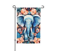 Drapeau de jardin 30,5 x 45,7 cm double face vertical, bannière de vacances, drapeau de jardin éléphant et fleur, petit drapeau de bienvenue en toile de jute pour extérieur, terrasse, cour, pelouse