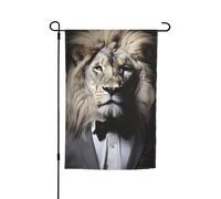 Drapeau de jardin 30,5 x 45,7 cm double face vertical, bannière de vacances, lion blanc et noir, pour jardin, petit drapeau de bienvenue en toile de jute pour extérieur, terrasse, cour, pelouse