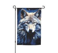 Drapeau de jardin 30,5 x 45,7 cm double face vertical, bannière de vacances, tête de loup sur fond bleu, petits drapeaux de bienvenue en toile de jute pour extérieur, terrasse, cour, pelouse