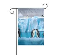 Drapeau de jardin 30,5 x 45,7 cm double face vertical, ne se décolore pas, drapeaux de maison, pingouins sur l'iceberg, bannière pour décoration extérieure saisonnière de ferme