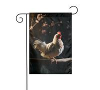 Drapeau de jardin 30,5 x 45,7 cm double face vertical, ne se décolore pas, drapeaux de maison, poulet sur une branche, bannière de cour pour décoration extérieure saisonnière de ferme