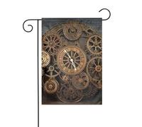 Drapeau de jardin 30,5 x 45,7 cm double face vertical, ne se décolore pas, drapeaux de maison steampunk engrenages, horloge, bannière de cour pour décoration extérieure saisonnière de ferme