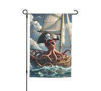 Drapeau de jardin 30,5 x 45,7 cm double face vertical pour extérieur, bannière de vacances, pirate, pieuvre, petit drapeau de bienvenue en toile de jute pour extérieur, terrasse, cour, pelouse