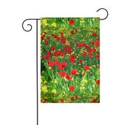 Drapeau de jardin 30,5 x 45,7 cm WHJDPP rouge coquelicot champ ferme prairie paysage photo décoration de jardin épais infroissable pour extérieur, jardin, pelouse, terrasse