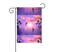 Drapeau de jardin 30,5 x 45,7 cm WHJSHOP coucher de soleil imprimé dauphins décoration de jardin épais infroissable pour jardin, pelouse, terrasse