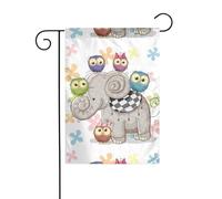Drapeau de jardin 30,5 x 45,7 cm WHJSHOP dessin animé éléphant et hiboux imprimé floral décoration de jardin épais infroissable pour extérieur, jardin, pelouse, terrasse
