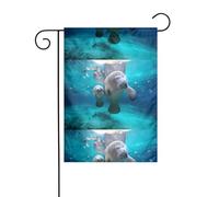 Drapeau de jardin 30,5 x 45,7 cm YUGTAEE avec impression lamantins des Antilles - Décoration de jardin épaisse et infroissable pour jardin, pelouse, terrasse