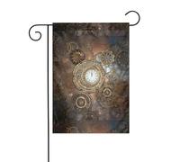 Drapeau de jardin 30,5 x 45,7 cm YUGTAEE Steampunk Impression horloge Décoration de jardin épaisse infroissable pour jardin, pelouse, terrasse