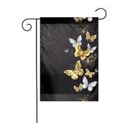 Drapeau de jardin 30,5 x 45,7 cm YYHHAOFA doré blanc papillon noir motif décoration de jardin épais infroissable pour extérieur, jardin, pelouse, terrasse