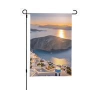 Drapeau de jardin - 30 x 45 cm - Bannière de bienvenue double face - Île de Grèce - Coucher de soleil - Drapeau de vacances - Bannières de jardin d'hiver - Décorations extérieures pour vacances de