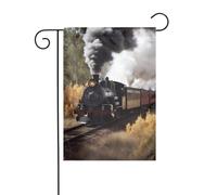Drapeau de jardin 30 x 45 cm vertical double face extérieur drapeau train à vapeur drapeaux de jardin bannière de bienvenue drapeaux décoratifs pour extérieur, cour, pelouse, patio décoration