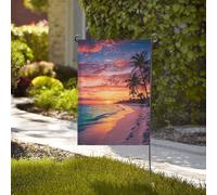 Drapeau de jardin 30x45cmPlage Coucher De Soleil En Polyester Résistant, Double Face Avec Impression Claire. Idéal Pour Les Petits Jardins, Balcons Et Terrasses Privées,Résistant À L’Eau Et Aux Uv