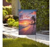 Drapeau de jardin 30x45cmPlage Du Coucher Du Soleil En Polyester Résistant, Double Face Avec Impression Claire. Idéal Pour Les Petits Jardins, Balcons Et Terrasses Privées,Résistant À L’Eau Et Aux Uv