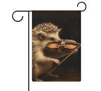 Drapeau de jardin 32,6 x 47,6 cm double face animal hérisson musique violon drapeaux de bienvenue décoratifs saisonniers pour cour extérieure petit drapeau de jardin pour extérieur, terrasse, pelouse