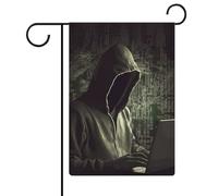 Drapeau de jardin 32,6 x 47,6 cm double face hacker bienvenue drapeaux saisonniers décoratifs pour cour extérieure petits drapeaux de jardin pour extérieur, terrasse, pelouse, porche, décoration de