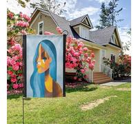 Drapeau de jardin 32x47cmBleu Jaune Femme Tissu Polyester De Haute Qualité, Double Face Et Anti-Uv,Décorative Pour Décorations Extérieures Ferme Cour Décoration Murale