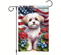 Drapeau De Jardin 4 Juillet Chien Maltais Bienvenue Américain Usa Patriotique Pride Flag Premium Drapeau De Bienvenue Antifouling Garden Flag Pour Patio Pavillon Home 30X45Cm