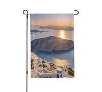 Drapeau de jardin - 70 x 100 cm - Double face - Drapeau de bienvenue d'hiver - Île de Grèce - Coucher de soleil - Paysage de vacances - Drapeaux de cour d'extérieur - Décorations de ferme pour les