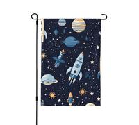 Drapeau de jardin 71,1 x 101,6 cm double face Motif fusées de dessin animé Planète Drapeau de jardin extérieur Décorations pour la maison