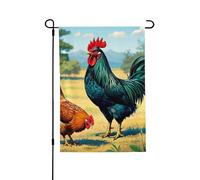 Drapeau de jardin 71,1 x 101,6 cm double face vertical, bannière de vacances avec imprimé poule et coq, petit drapeau de bienvenue en toile de jute pour extérieur, terrasse, cour, pelouse, porche