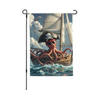 Drapeau de jardin 71,1 x 101,6 cm double face vertical, bannière de vacances, bannière de vacances, pirate, pieuvre, drapeaux de jardin, petit drapeau de bienvenue en toile de jute pour extérieur