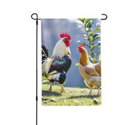 Drapeau de jardin 71,1 x 101,6 cm double face vertical, bannière de vacances, coq et poule, drapeaux de jardin, petit drapeau de bienvenue en toile de jute pour extérieur, terrasse, cour, pelouse