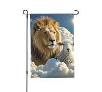 Drapeau de jardin 71,1 x 101,6 cm double face vertical, bannière de vacances d'agneau avec un nuage de lion, petit drapeau de bienvenue en toile de jute pour extérieur, terrasse, cour, pelouse, porche
