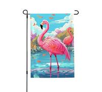 Drapeau de jardin 71,1 x 101,6 cm double face vertical, bannière de vacances, flamant rose, oiseau, drapeau de jardin, petit drapeau de bienvenue en toile de jute pour extérieur, terrasse, cour