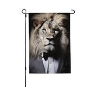 Drapeau de jardin 71,1 x 101,6 cm double face vertical, bannière de vacances, lion blanc et noir, pour jardin, petit drapeau de bienvenue en toile de jute pour extérieur, terrasse, cour, pelouse
