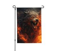 Drapeau de jardin 71,1 x 101,6 cm double face vertical, bannière de vacances, loup sauvage dans le feu, petit drapeau de bienvenue en toile de jute pour extérieur, terrasse, cour, pelouse, porche