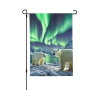 Drapeau de jardin 71,1 x 101,6 cm double face vertical, bannière de vacances, ours polaires, aurores boréales, petit drapeau de bienvenue en toile de jute pour extérieur, terrasse, cour, pelouse