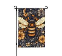 Drapeau de jardin 71,1 x 101,6 cm, drapeau de cour double face, art moderne, animaux sauvages, abeille avec fleurs, drapeau de jardin extérieur, décorations pour la maison