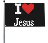 Drapeau de Jardin 90X150cm, J'aime Jésus Décoratifs Drapeau Pirate Double Couture Suspendus Fanion pour Anniversaire Célébration Fête