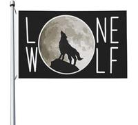 Drapeau de Jardin 90X150cm, Lune du loup solitaire Personnalisé Drapeaux avec œillets Suspendus Fanion pour Extérieur Décorations Fête