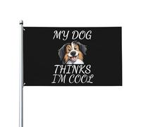 Drapeau de Jardin 90X150cm, Mon chien pense que je suis cool Shetland Sheep Dog Couleurs Vives Drapeau avec œillets Bannière Extérieure pour Anniversaire Événements Balcon