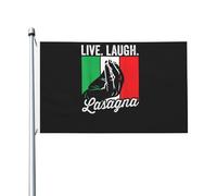 Drapeau de Jardin 90X150cm, Vivez, riez, lasagnes, drôles d'amateurs de lasagnes italiennes Couleurs Vives Drapeaux Personnalisé Bannière Extérieure pour Événements Extérieur Fête