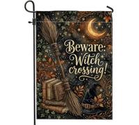 Drapeau de jardin à balai, chapeau fantaisie effrayant pour Halloween, orange, double face, petit drapeau de jardin, cour, pour extérieur, pelouse, porche, terrasse, entrée 30,5 x 45,7 cm
