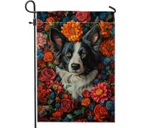 Drapeau de jardin à bordure florale, portraits d'animaux colorés avec fleurs pour décoration d'intérieur, drapeau extérieur double face en toile de jute pour décoration de pelouse de printemps, été