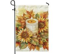 Drapeau de jardin à bougie tournesol d'automne, feuilles d'automne jaunes, décoration d'intérieur, drapeaux de jardin, double face en toile de jute pour décoration extérieure, 30,5 x 45,7 cm